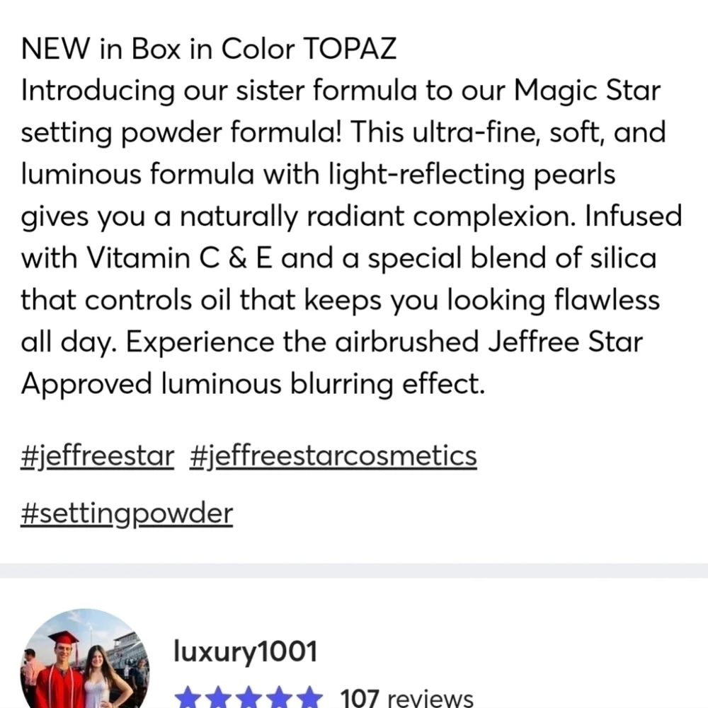 Jeffree Star Luminous Setting Powder TOPAZ 10 G